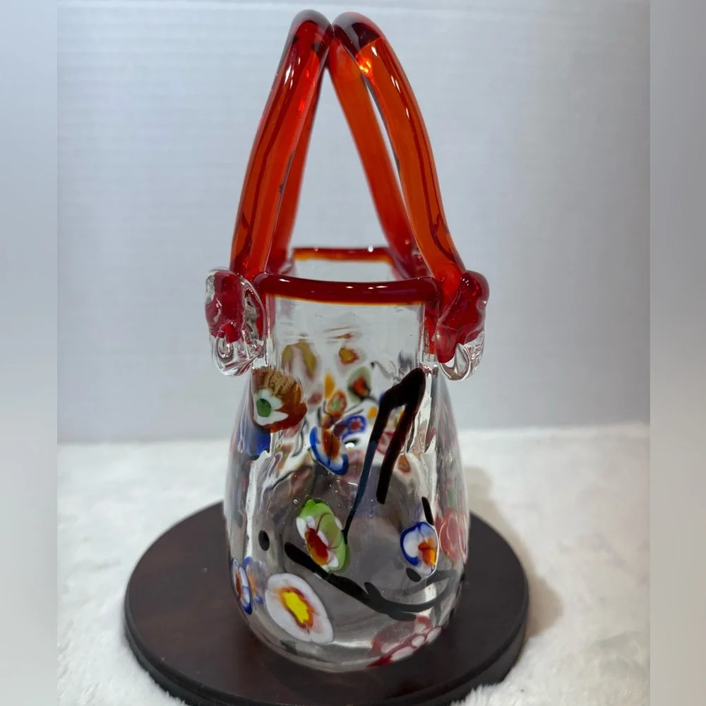 Hand blown Murano style glass purse/bowl with Millefiori design
